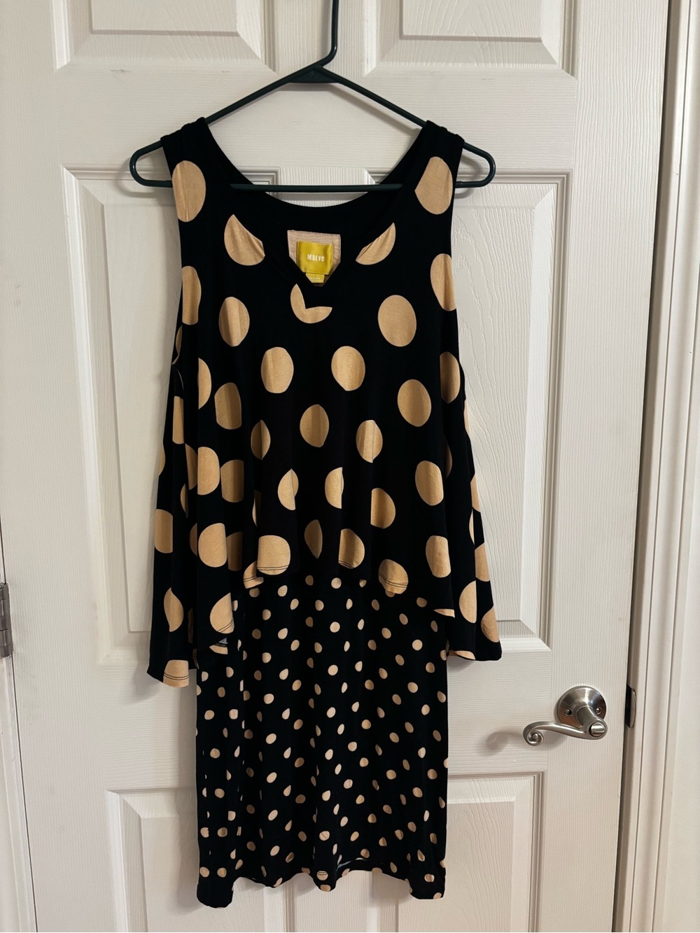 Maeve Black Dress with Tan Polka Dots Midi Set